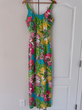 Lilly Pulitzer Palm Big Flirt Floral Print Tie Back Maxi Long Dress M Medium